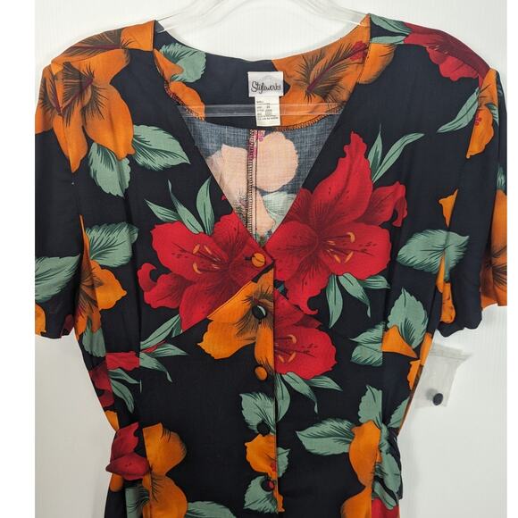 Vintage 90's Styleworks Short Sleeve Maxi Dress Cottage Floral Print Rayon - Picture 3 of 10